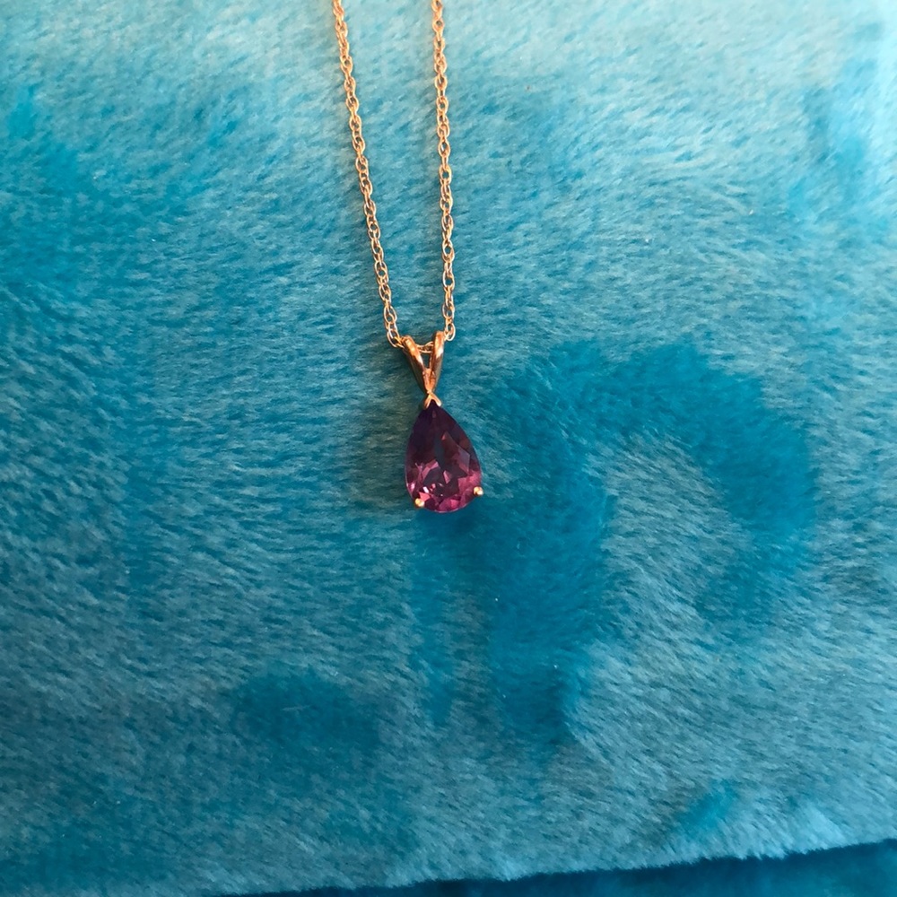 Purple necklace with gold colored chain